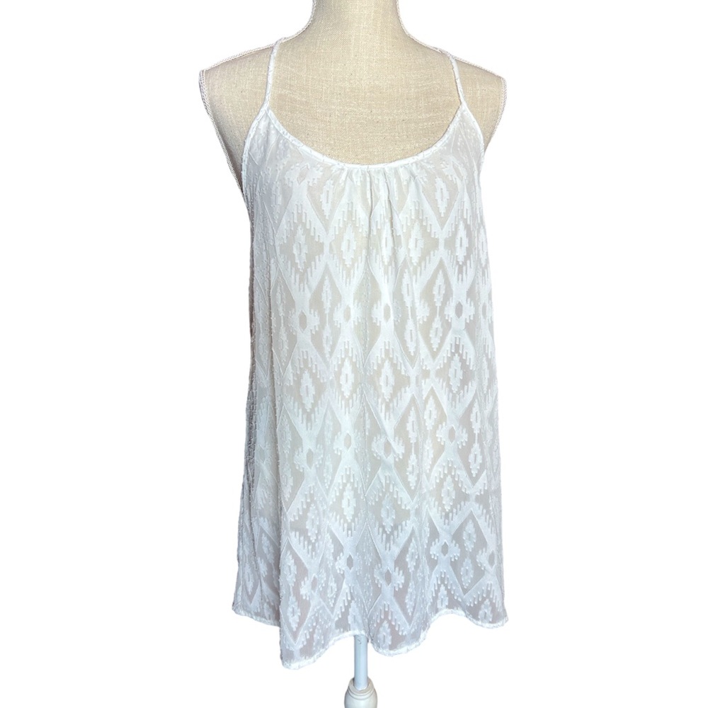 In Bloom by Jongill Sheer White Diamond Pattern Lace Back Top